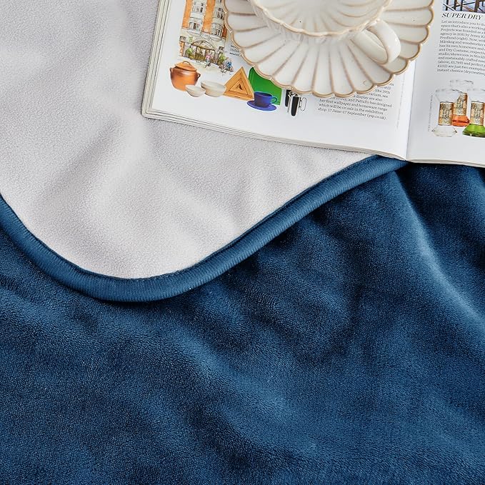 Waterproof Blanket 60"x80" for Adults, Reversible Waterproof Bed Cover for Dogs Cats Pets, Soft Leakproof Blanket for Bed Couch Sofa Furniture Protector, Navy Blue/Light Grey