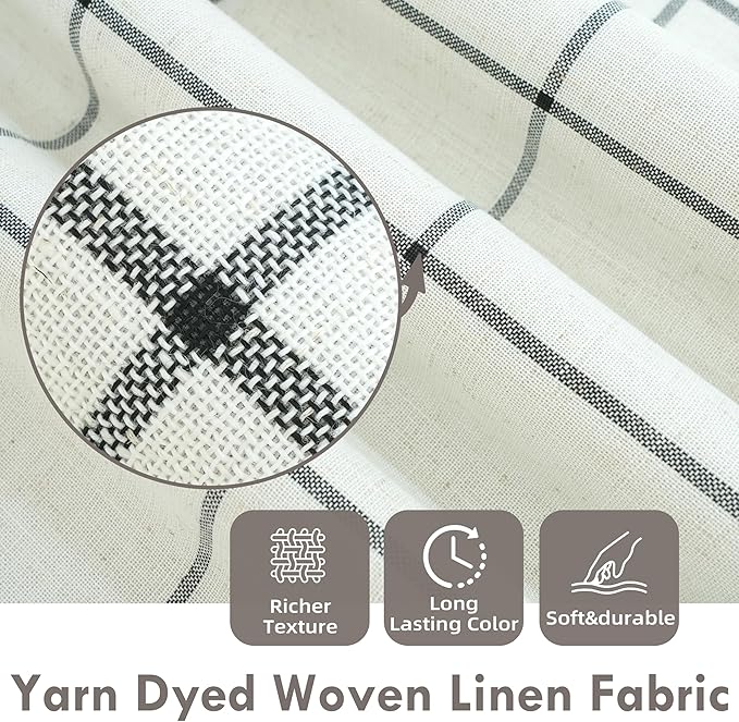 DriftAway 100% Blackout Plaid Linen Curtains 102 Inches Long 2 Panels Black | - Image 4