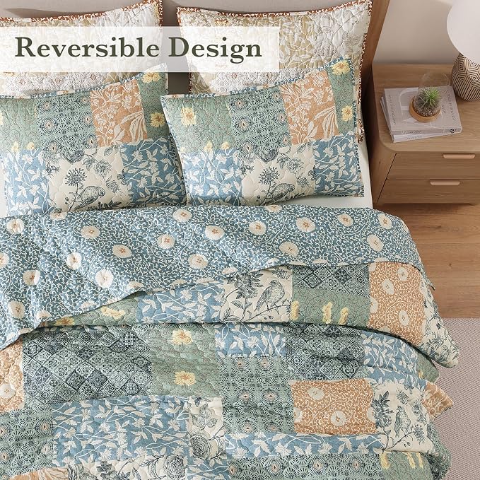 Twin Quilt Set-2 Pieces Soft Twin Bedspread Floral Patchwork Quilt | - Image 2