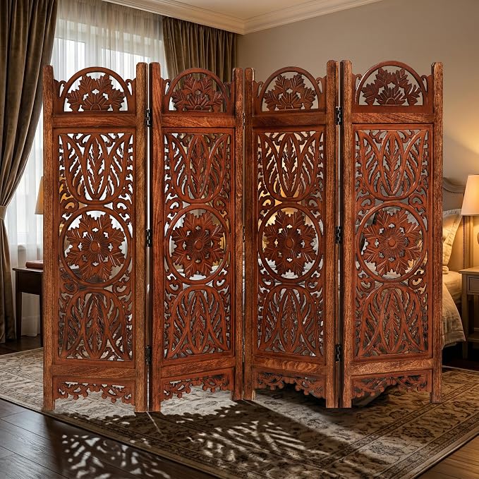 Lightnpro 4 Panel Majestic Wooden Room Divider 64" x 48" Hand-Carved Folding - Image 2