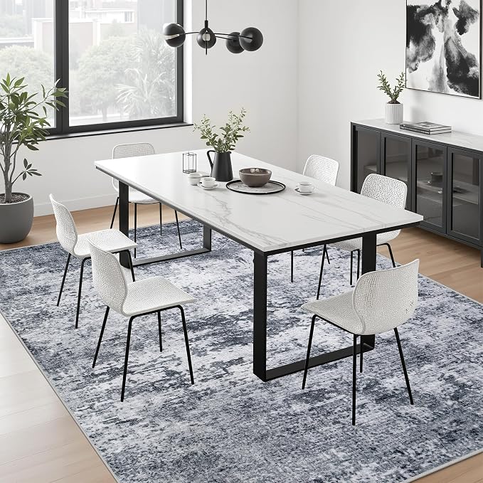 Area Rug Living Room: 4x4 Modern Washable Indoor Soft Carpet Grey | - Image 4