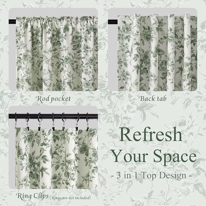 Sage Green Linen Blackout Floral Curtains 84 Inches 2 Panels | Floral Penoy - Image 8