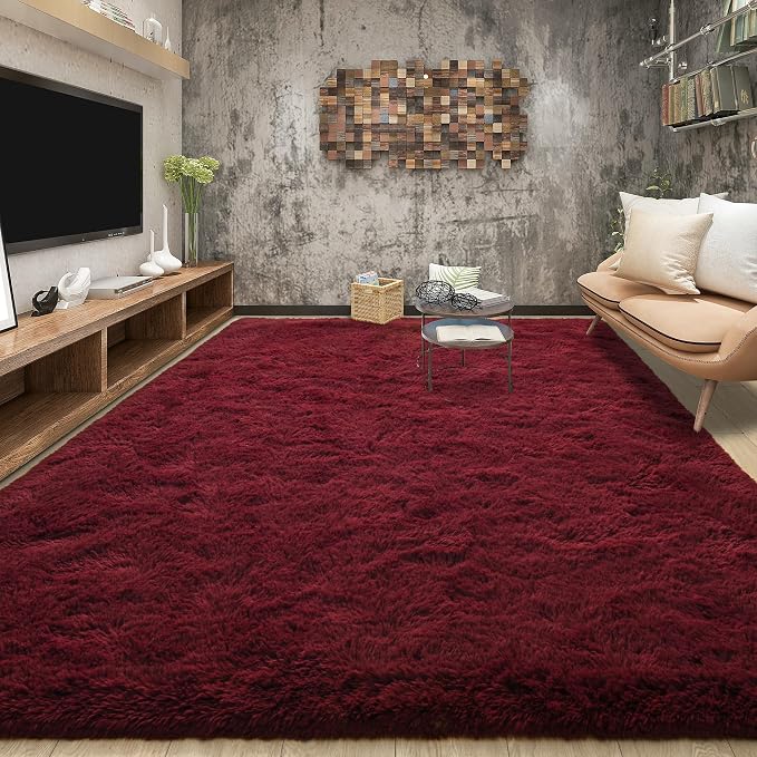 Fluffy Burgundy Rugs for Living Room, 5x8 Dark Red Area Rug for Bedroom - Image 3