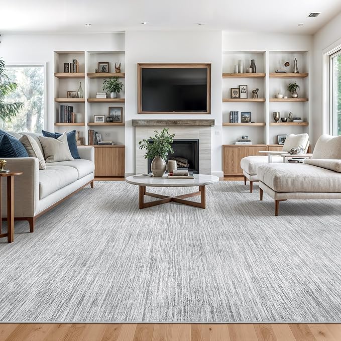 8x10 Area Rugs for Living Room, Large Washable Rug Non Slip Grey | Soft Low Pile by Valenrug