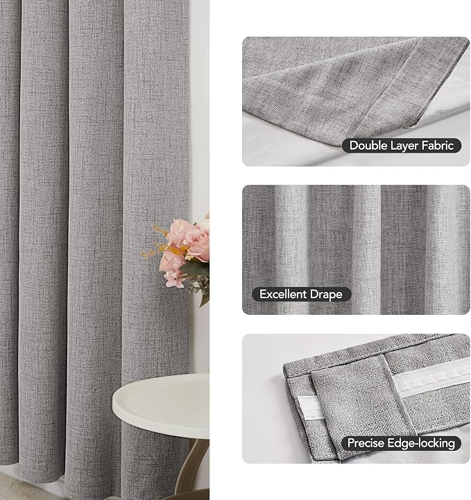 Deconovo 100% Blackout Linen-Blend Curtains 52" x 84" – Thermal Insulated - Image 6