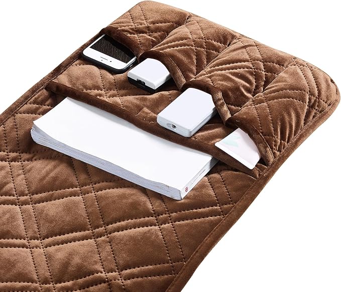 Brilliant Sunshine Chocolate Velvet Couch Armrest Cover, Armrest Organizer & - Image 4