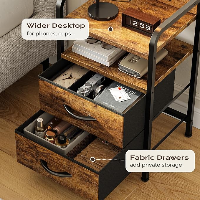 Huuger Nightstands Set of 2, Night Stand, Charging Station and USB-C Ports - Image 7