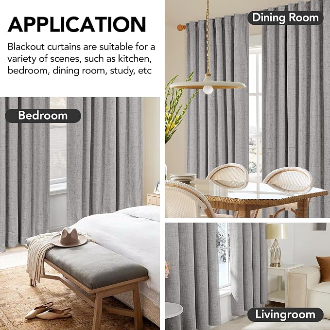 Deconovo 100% Blackout Linen-Blend Curtains 52" x 84" – Thermal Insulated - Image 3