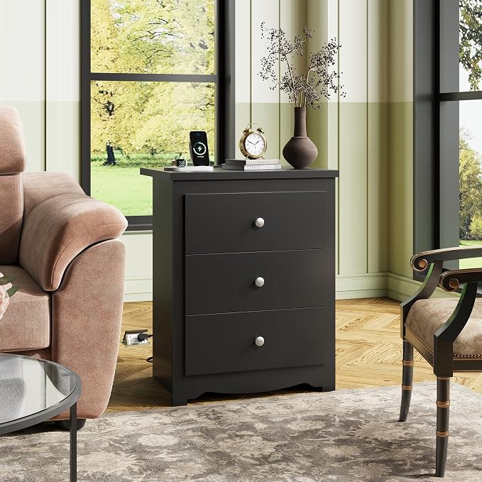 WLIVE Tall Nightstand with Charging Station, Wood Bedside Table, Power Outlets - Image 7