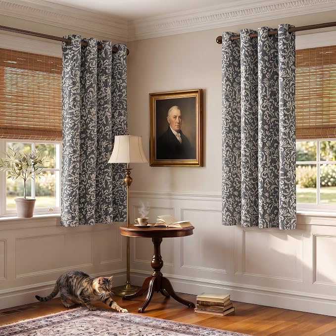 jinchan Blue Floral Blackout Curtians 63 Inch Vintage Grommet 2 Panels | Room - Image 8