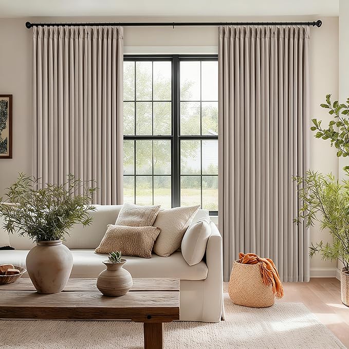 Blackout Pinch Pleat 100 Inch Curtains 2 Panels Set for Living Room Bedroom Farmhouse Farmhouse Pinch Pleated Back Tab Thermal Insulated 100% Black Out Window Curtain 100 Inch Length Taupe Burlywood