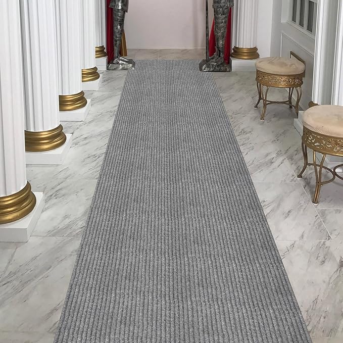 Ottomanson 2'7" x 36' Hallway Runner with Scraper Pile - Extra Durable Non-Slip Rug Mat for Indoor & Outdoor Use - Ideal for Kitchen, Entryway & Garage - High-Traffic Carpet, Gray