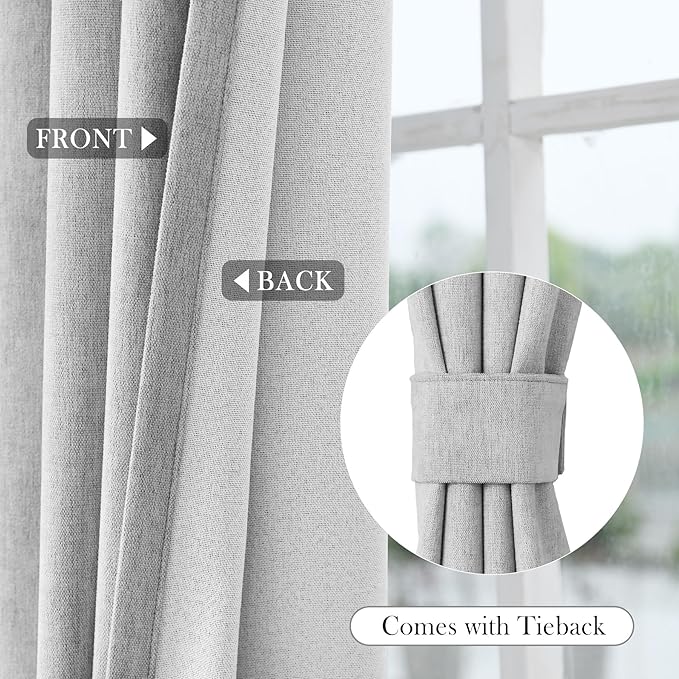 Macochico 100% Blackout Curtains Chenille Curtains for Living Room Thermal Blackout Curtains for Bedroom Hotel Banquet Classic Decor Apricot Grey Curtains with Tieback 72" Wx96 L Grommet 1 Panel