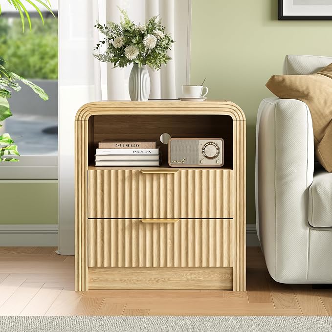 Decofy Fluted Nightstand with Charging Station, 19.7'' Wide Morden End Table - Image 6