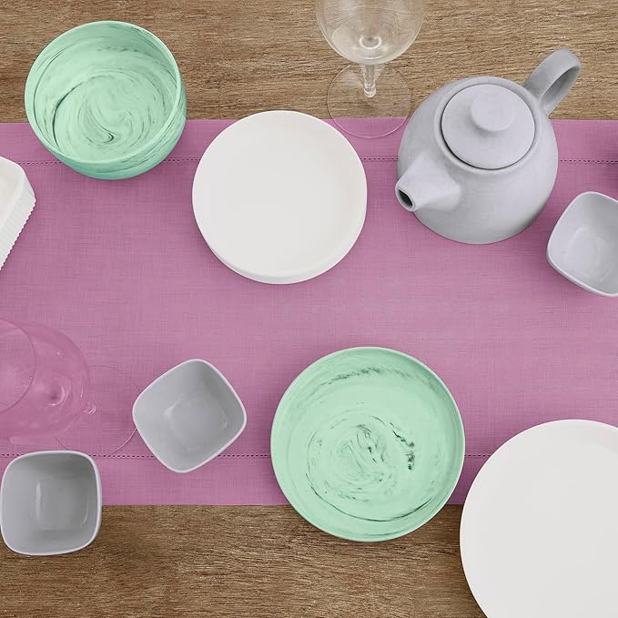 Solino Home Linen Violet Table Runner 90 Inches Long - 100% Pure Linen Hemstitch 14 x 90 Inch Table Runner for Dining - Classic Hemstitch