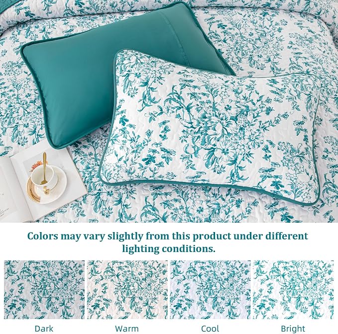 WONGS BEDDING Botanical Quilts Queen Size, Bedspread Set, Polyester Coverlet - Image 5