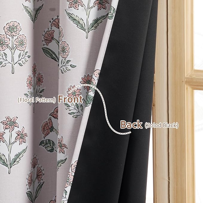 RYB HOME Pink 100% Blackout Floral Curtains 84 Inches Long 2 Panels - Image 4