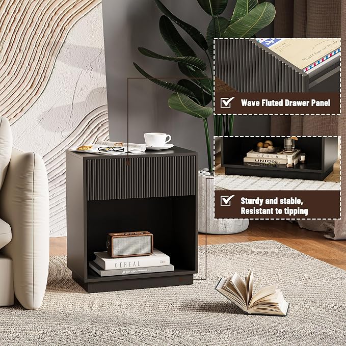 Fluted Nightstands Set of 2, Modern Bedside Table - Image 3