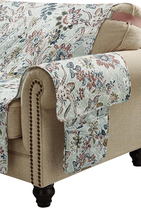 Brilliant Sunshine Vintage Green Flowers Couch Armrest Cover, Armrest Organizer - Image 7