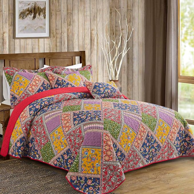 VAPUTAR 100% Cotton Face Quilt Queen Size Set, Quilted Bedspread Coverlet | 3 - Image 2