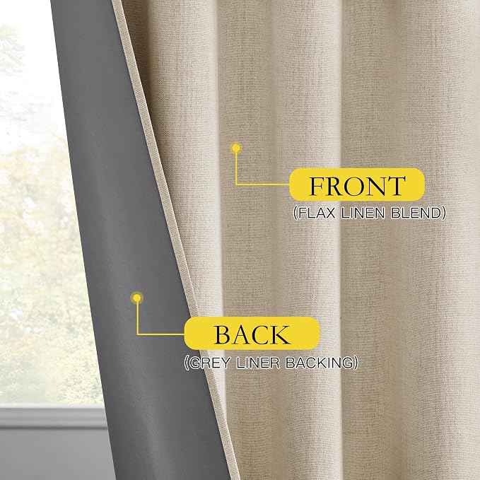 NICETOWN Cream 100% Blackout Linen Curtains 102 inch Long Burg - Image 6