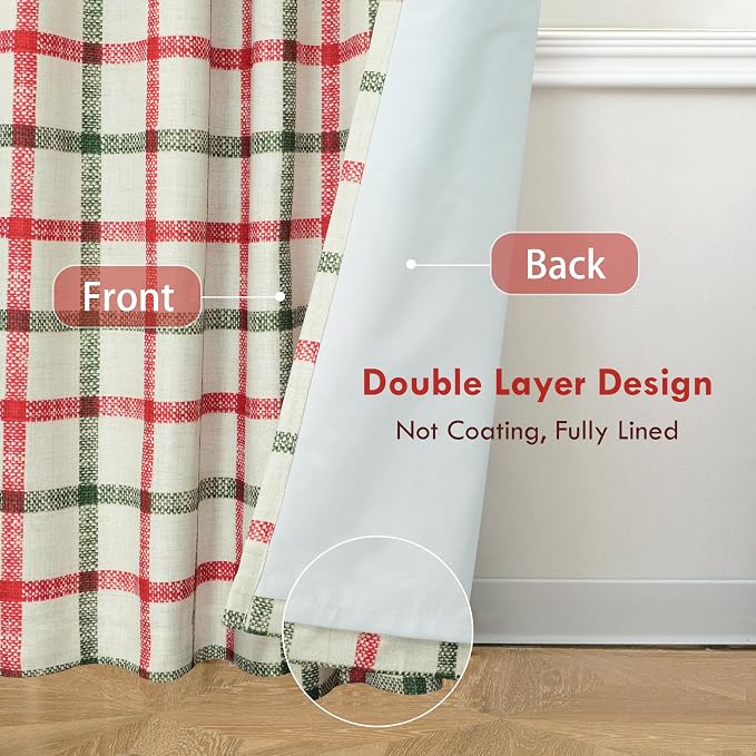 DriftAway 100% Blackout PlaidCurtains 72 Inches Long 2 Panels Red Green | 100% - Image 2