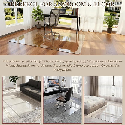 28"x48" Tempered Glass Office Chair Mat for Carpet & Hardwood Floor, 1/6" Thick Clear Floor Protector Desk Chair Mat with Rounded and Polished Edges