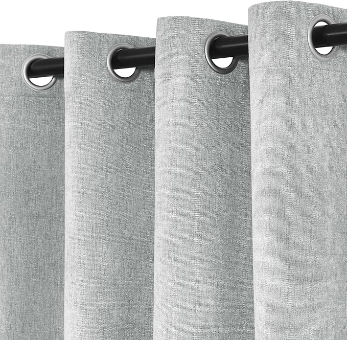 Macochico 100% Blackout Chenille Curtains Thermal Insulated Noise Reducing Velvet Draperies for Living Room Bedroom Hotel Medium Gray Blackout Curtains Grommet Top with Tieback 84" Wx84 L 1 Panel