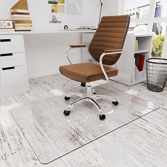 32" x 48" Tempered Glass Office Chair Mat for Carpet & Hardwood Floor, 1/6" Thick Clear Floor Protector Desk Chair Mat with Rounded and Polished Edges