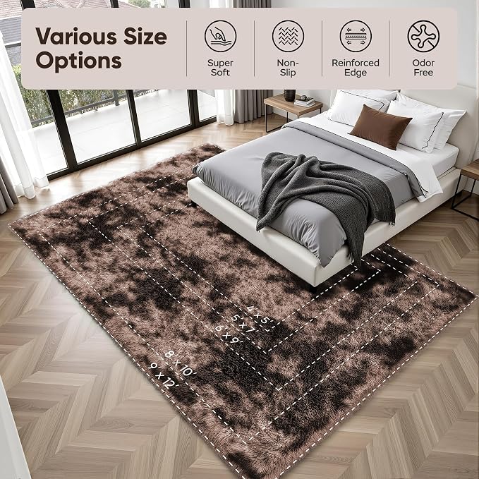 PLHXFR 6x9 Area Rug Living Room: Fluffy Bedroom Soft Shag Rug Coffee Brown | - Image 9