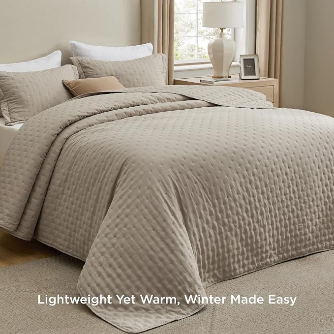 Bedsure King Size Quilt Bedspread, Lightweight Comforter, Taupe Coverlet | - Image 2
