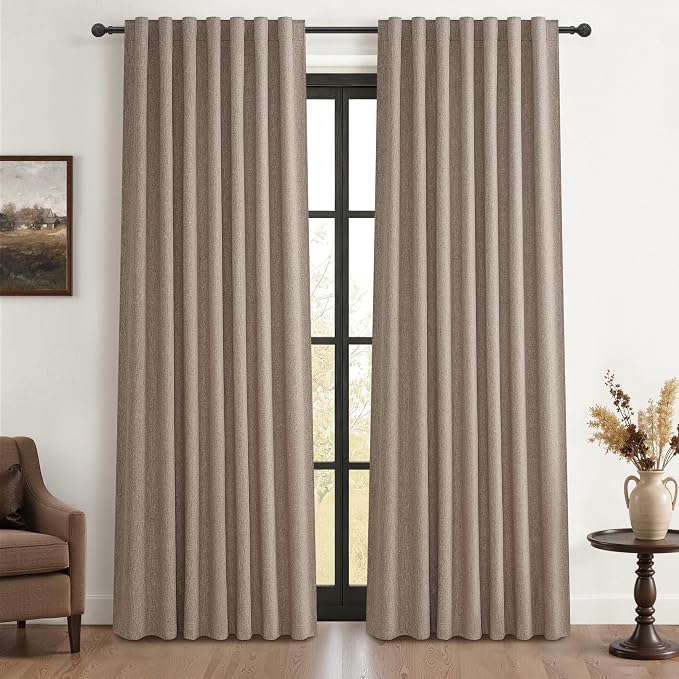 QJmydeco 70 Inch Extra Wide Dark Flax Blackout 96 Inches Long Linen Dining by QJMYDECO