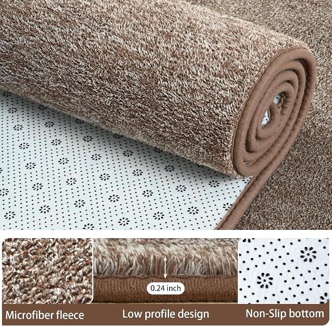 4x6 Area Rugs for Living Room Non Slip Dorm Bedroom Rug, Matte Brown | Modern - Image 3