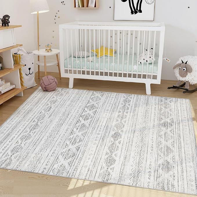 Nakagishi Boho 4x6 Area Rug Living Room Rugs Machine Washable Dark Gray | Soft - Image 5