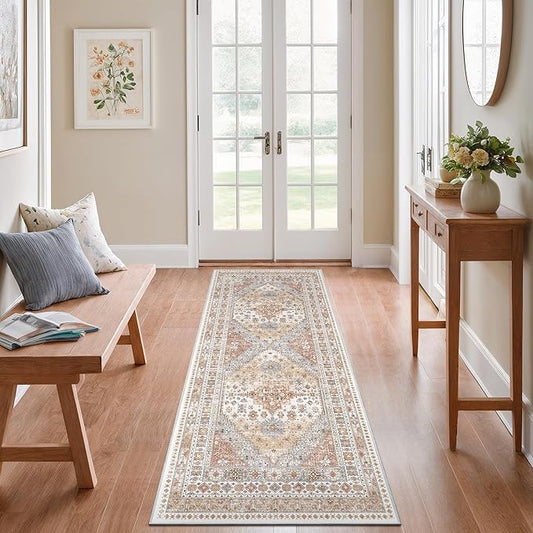 zesthome Runner Rug 2x5 - Stain Resistant Machine Washable Rug, Non Slip Vintage Hallway Runner Rugs, Low Pile Lightweight Runners for Kitchen, Entryway and Corridor