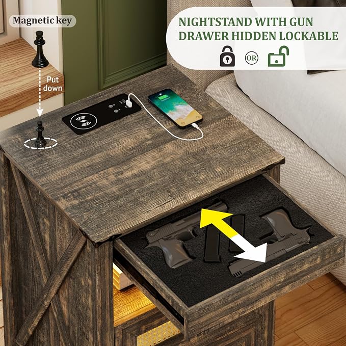 LED Night Stand with Gun Drawer & Charging Station | Human Sensor Lights - Image 4