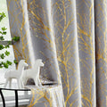 FMFUNCTEX 100% Blackout Grey Gold Foil Tree Curtains 54 Inch Long 2 Panels | by Fmfunctex