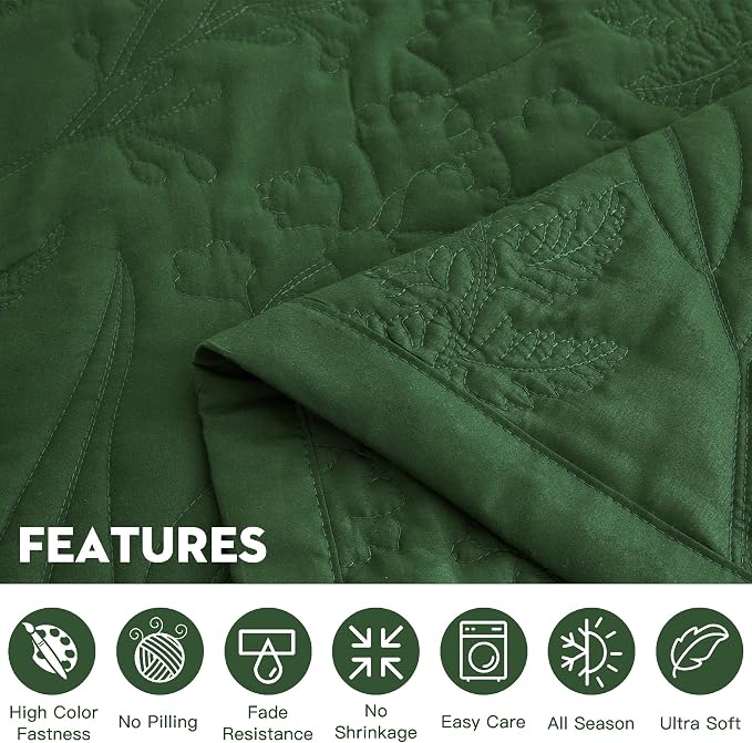 HZ & HY Oversized Queen Bedspreads, Olive Green | Generous Coverage, 5-Piece - Image 7