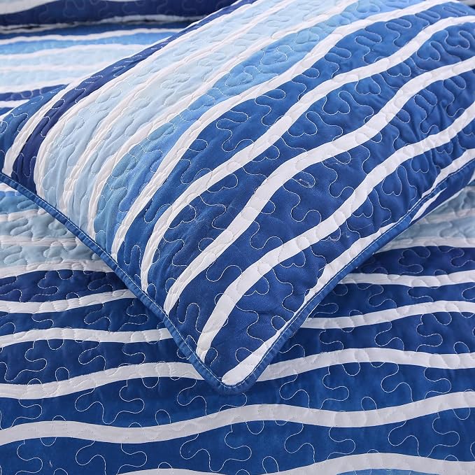 SLPR - Blue Wave Coastal Quilt Set, Nautical Bedding, Twin - Image 3