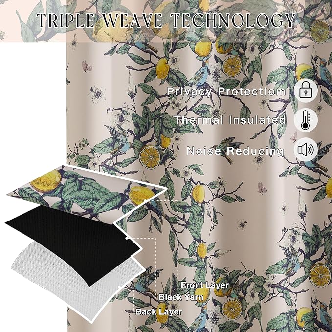 NICETOWN Vintage Curtains 84 Inches Long, Mid Century Illustration Style Lemon - Image 3