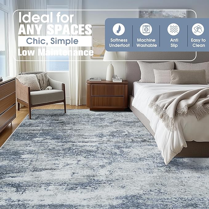 Aelenmu 10x14 Area Rugs for Living Room Washable Dining Room Blue Grey | Modern - Image 2