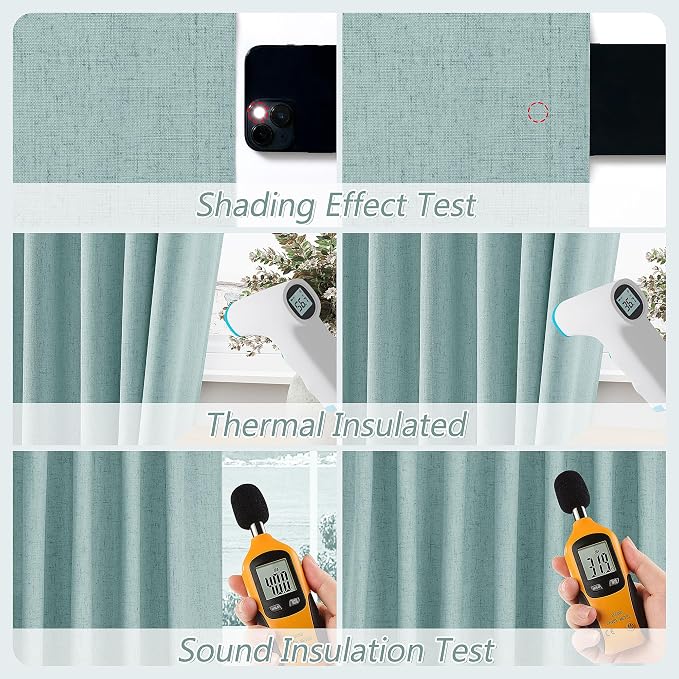 Light Blue 100% Blackout Linen Curtains 96 Inch Length 2 Panels Set - Image 5