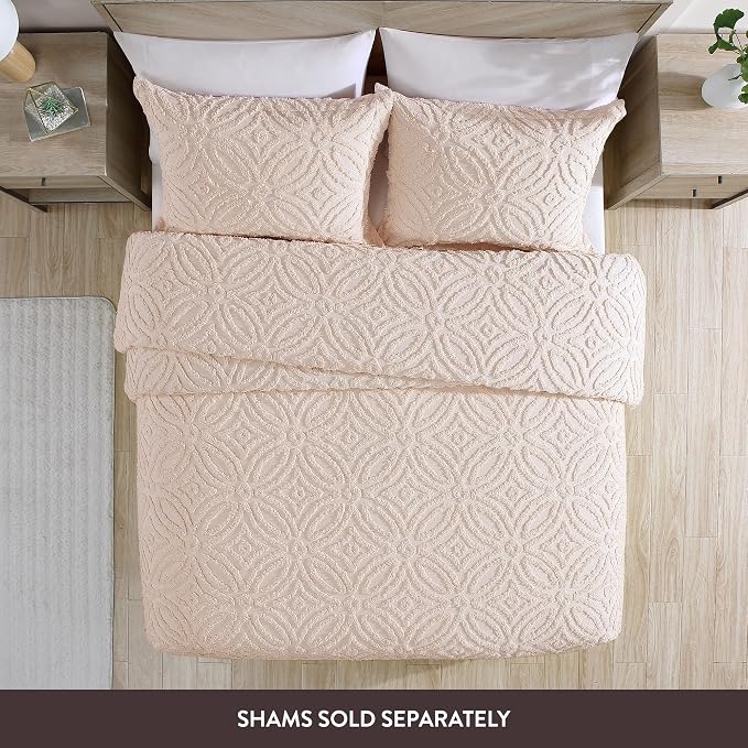 Beatrice Home Fashions Wedding Ring Queen Cotton Chenille Bedspread, Blush | - Image 2
