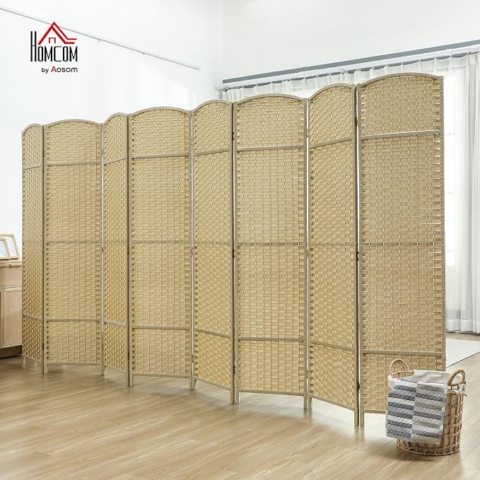 HOMCOM Room Divider 8 Panel Folding Privacy Screen 5.6' Tall Beige | - Image 2