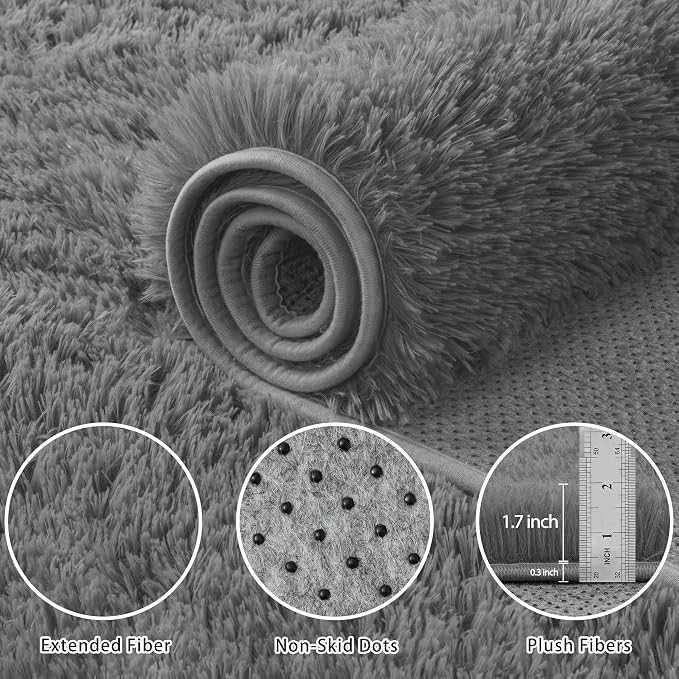4x6 Area Rug for Living Room, Dark Gray Fluffy Shag Non-Slip Bedroom Rugs | - Image 5