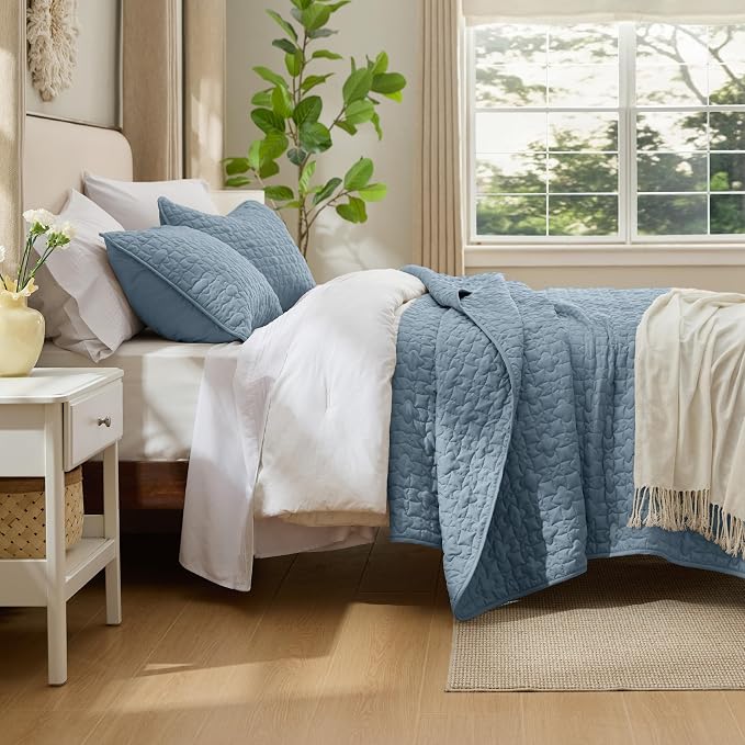 Bedsure King Size Quilt, Lucky Star Quilting Comforter Set Dusty Blue | - Image 5