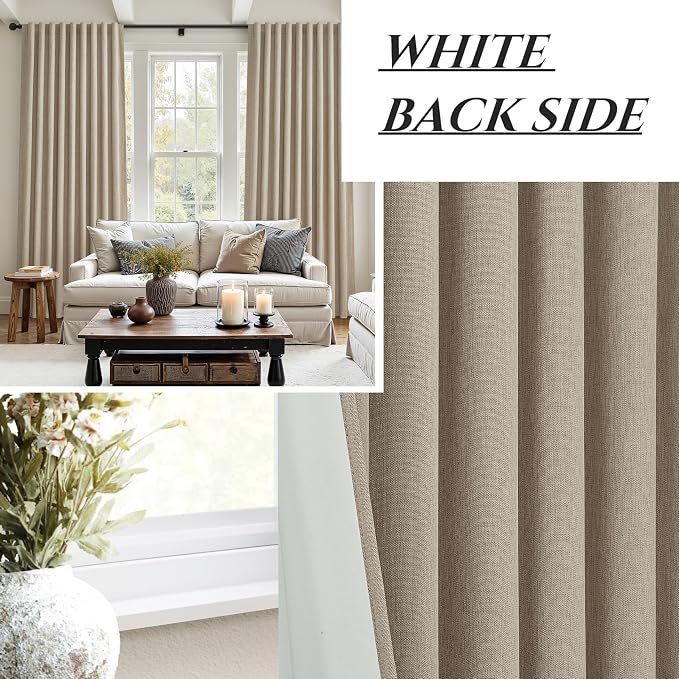 Blackout Curtains 60 Inches Extra Wide Grey Beige Linen Curtains 108 Inch Length - Image 7
