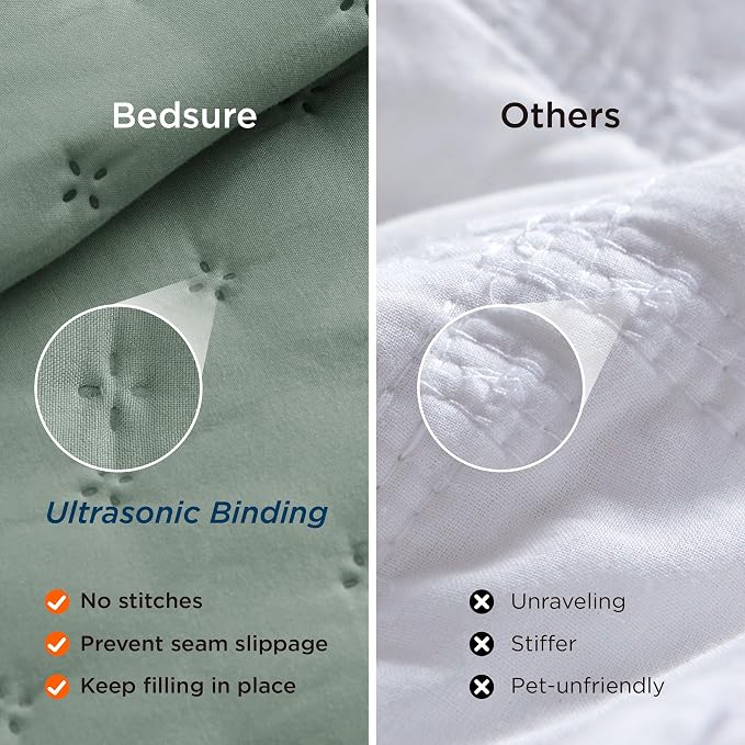 Bedsure Quilts Queen Size Bedspread, Thin Comforter, Sage Green Coverlet | - Image 5