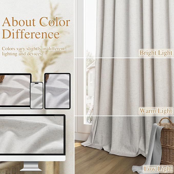 108 Inch Long Natural 100% Blackout Curtains - Image 7