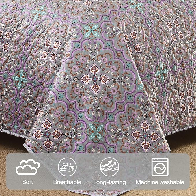 Boho Quilt King Set, 3-Piece Bedspread - Image 4
